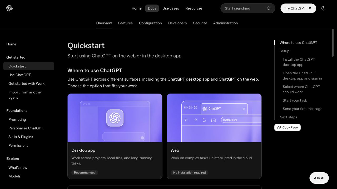 OpenAI Quickstart 中的 Codex 使用入口
