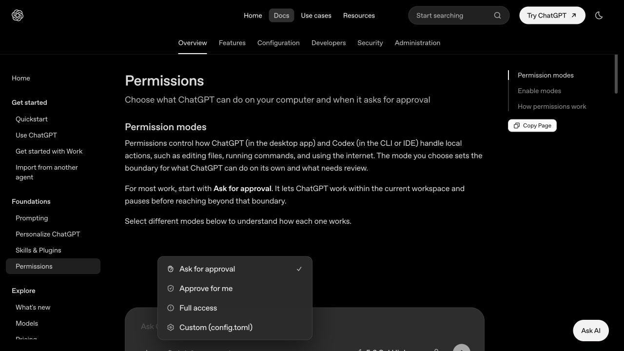 OpenAI 官方 Permissions 页面