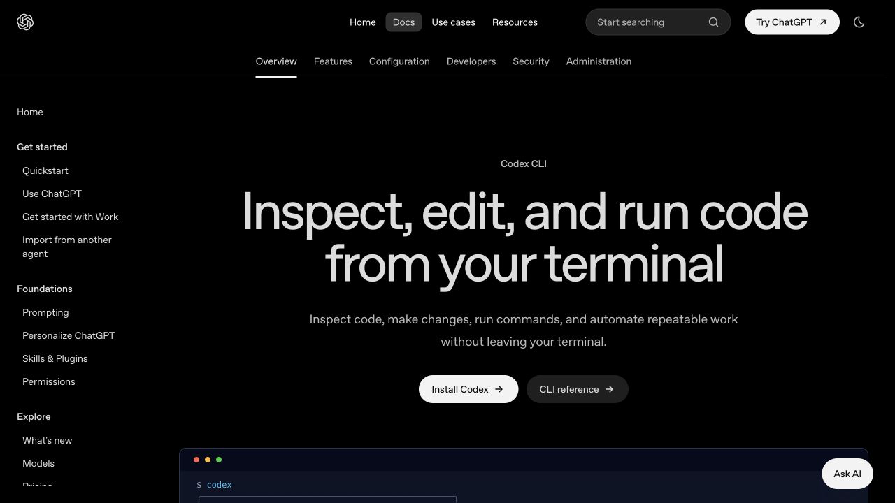 OpenAI Codex CLI 官方页面