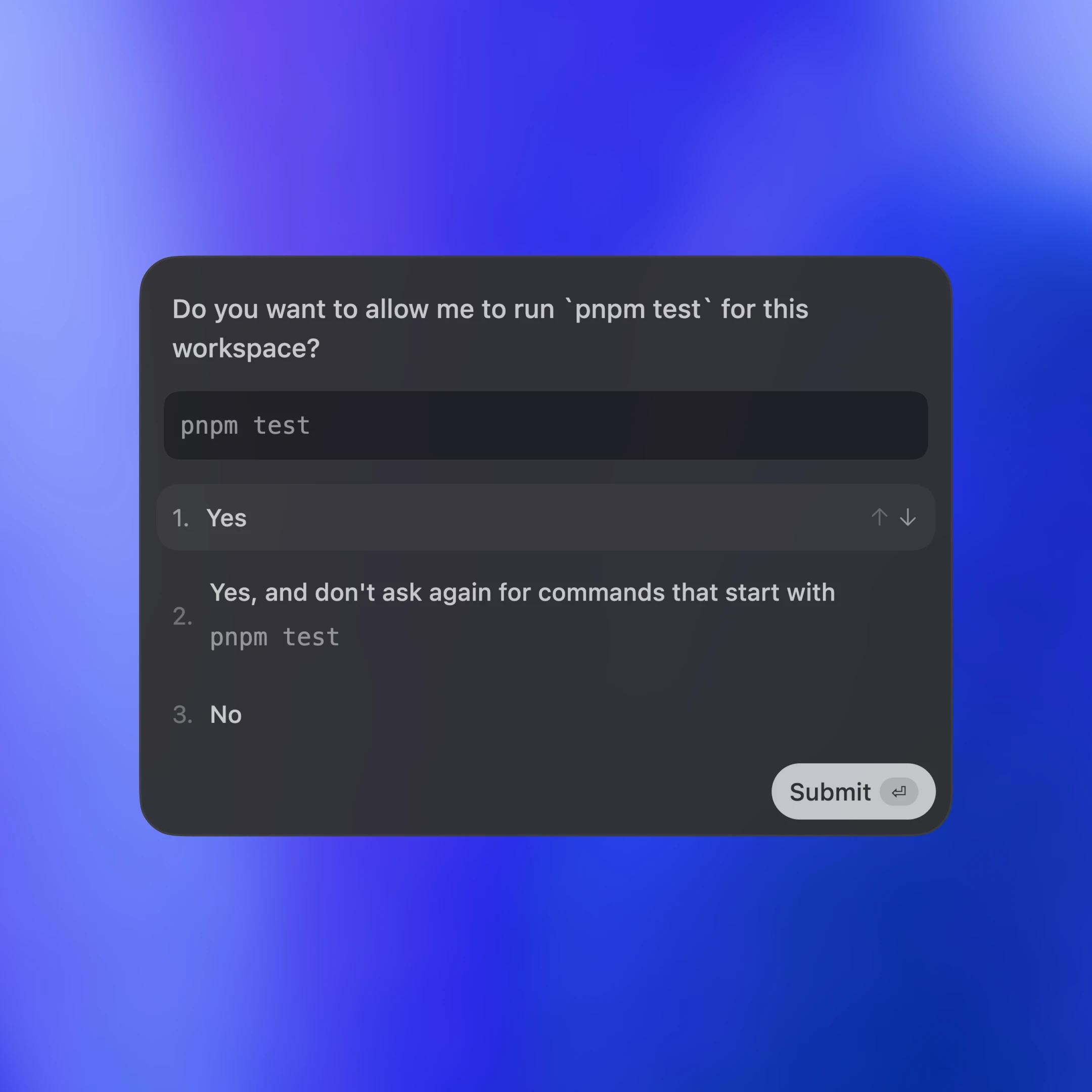 OpenAI 官方 pnpm test 审批示例