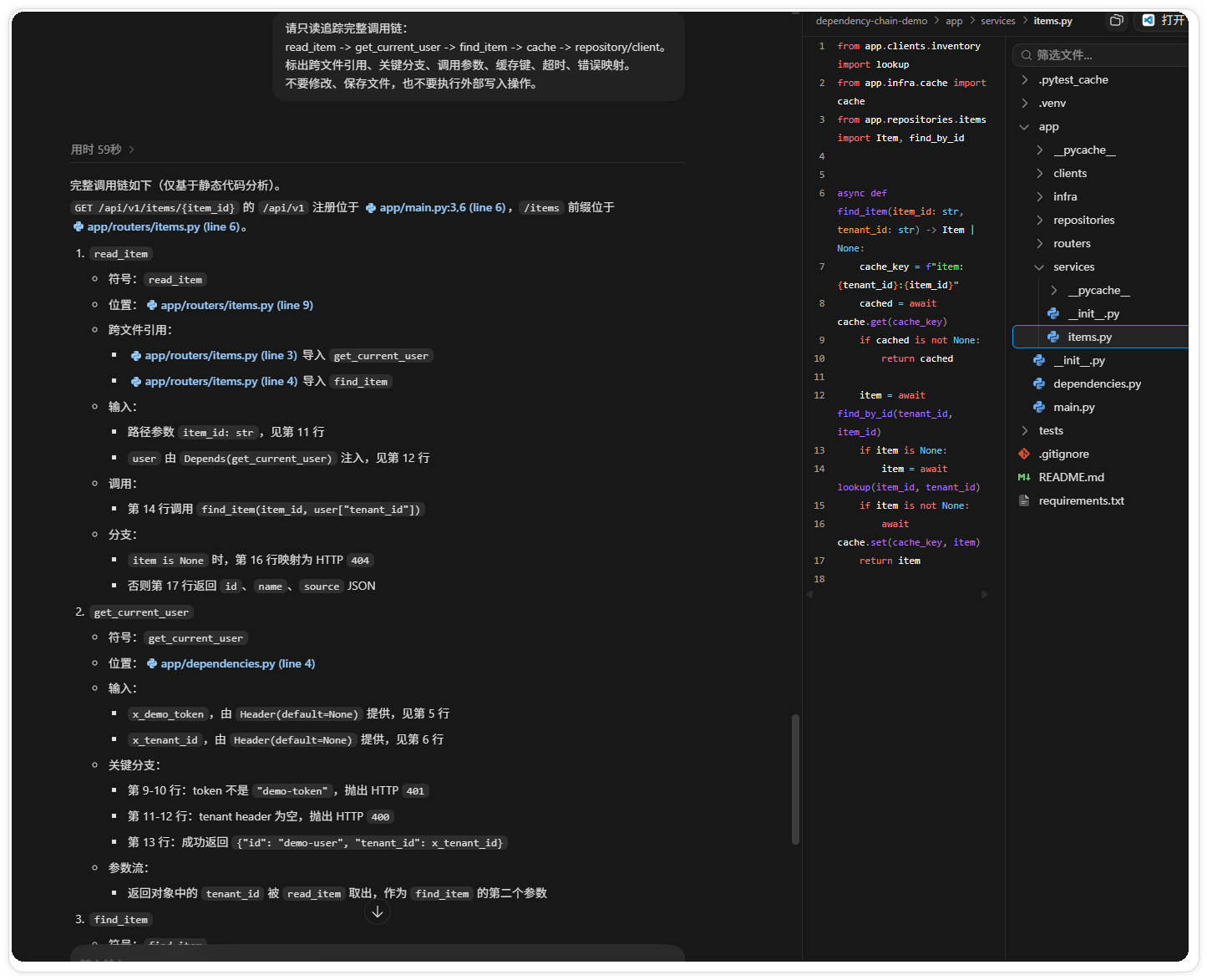 图二:read_item、依赖校验和 find_item 的跨文件调用