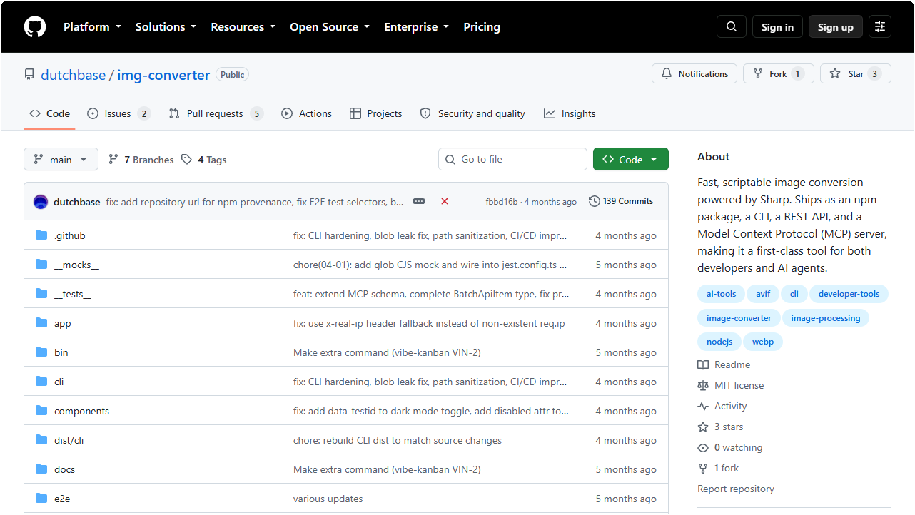 GitHub 上的 dutchbase img-converter 公开仓库