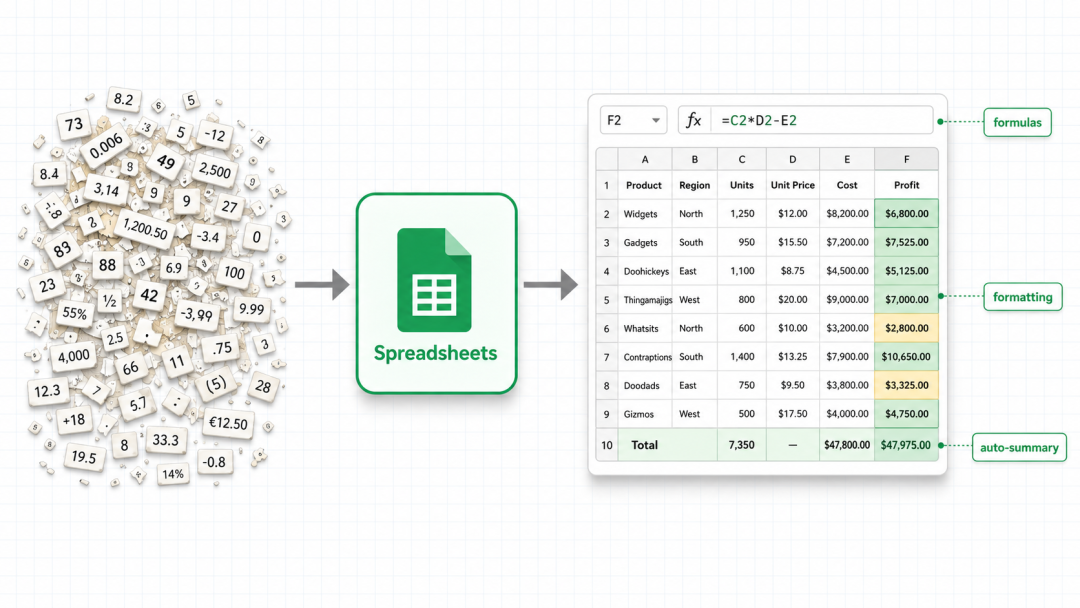 Spreadsheets 把原始数据整理为带公式和格式的表格