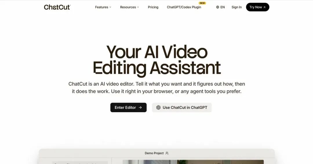 ChatCut 的产品主页与 AI 视频编辑入口